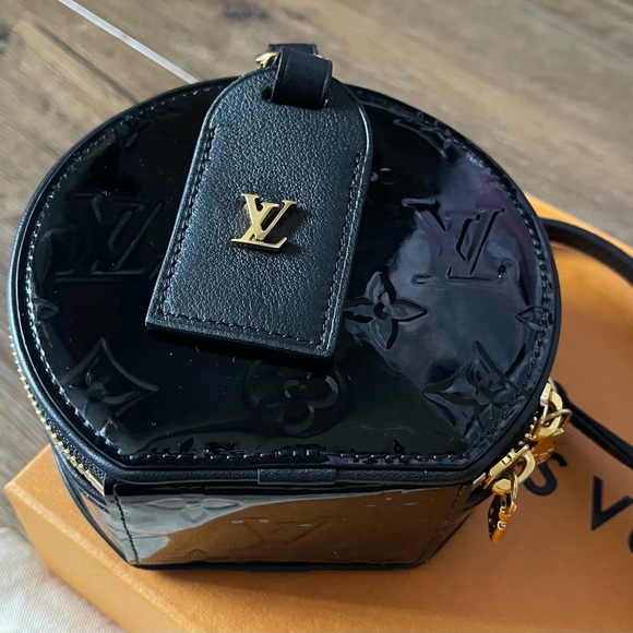 LOUIS VUITTON-AUTHENTIC Black Patent Leather Vernis Mini Boite Chapeau Handbag - Picture 7 of 16